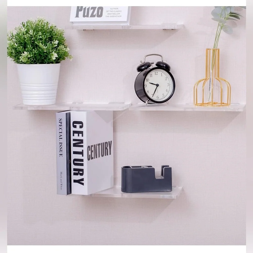 Clear Acrylic 12 Inch Floating Shelves w/Invisible Metal Brackets Set of 4